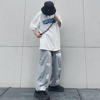 High-waist Lettering Straight-cut Pants