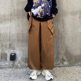 Elastic-waist Plain Pocket Cargo Pants