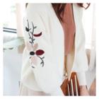 Open-front Floral Embroidered Cardigan