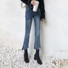 Washed Slim-fit Irregular Boot-cut Jeans