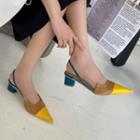 Pointy-toe Color Block Chunky Heel Sandals