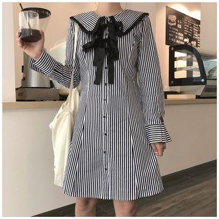 Long-sleeve Stripped Shirt Dress