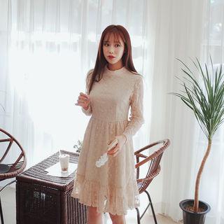 Ruffle-hem Laced A-line Dress