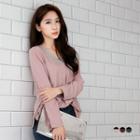Color-block Long-sleeve Pleated Top