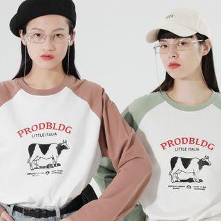 Long-sleeve Cow Print Raglan T-shirt