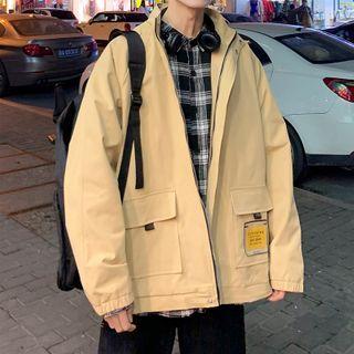 Plain Flap-pocket Zip-up Jacket