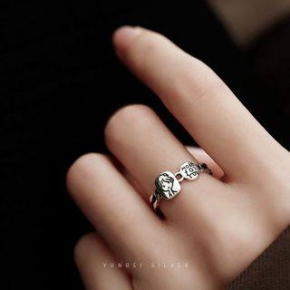925 Sterling Silver Embossed Cartoon Open Ring Silver - One Size