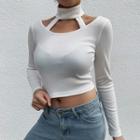 Mock-turtleneck Cutout Ribbed Cropped Top