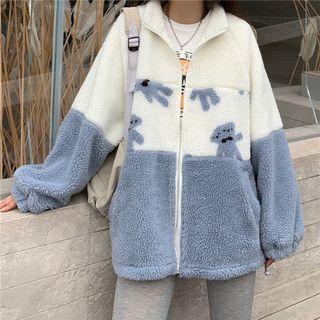 Cartoon Jacquard Fleece Zip Jacket