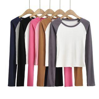Long Raglan Sleeve Color-block T-shirt