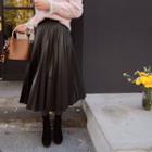 Faux-leather Pleated Skirt Black - One Size