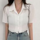 Short Sleeve V-neck Plain Crop Shirt