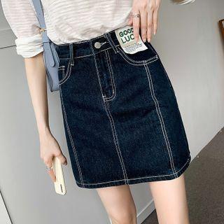 Contrast Stitching Denim Mini Pencil Skirt