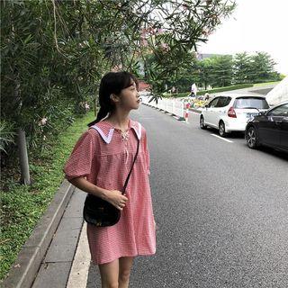 Sailor Collar Plaid Short-sleeve Dress