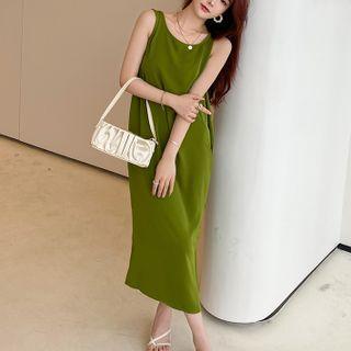 Sleeveless Midi A-line Dress Vintage Green - One Size