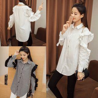 Ruffle Accent Long Sleeve Shirt