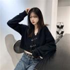 Cropped Pin Detail Cardigan Black - One Size