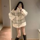 Patchwork Fleece Coat Off-white - One Size