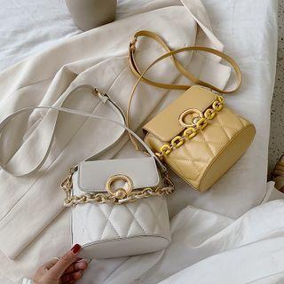 Chain Quilted Flap Bucket Bag