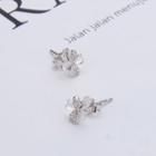 925 Sterling Silver Rhinestone Clover Earring 1 Pair - 925 Silver - Silver - One Size