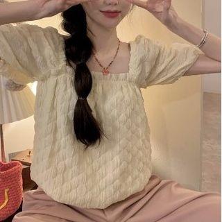 Puff-sleeve Square-neck Blouse Blouse - Beige - One Size