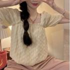 Puff-sleeve Square-neck Blouse Blouse - Beige - One Size