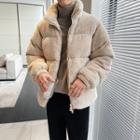 Stand-collar Plain Padded Fleece Jacket