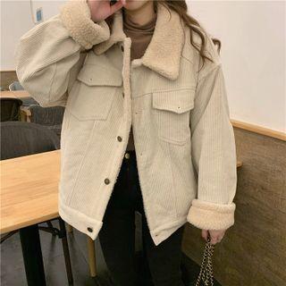Fleece Lapel Pocket-detail Long-sleeve Jacket Almond - One Size