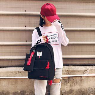Canvas Applique Strap-detail Backpack With Pouch