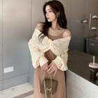 Spaghetti Strap Plain Midi Dress / Long-sleeve Twist-front Crop Top