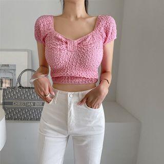 Cap-sleeve Textured Crop Top