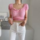 Cap-sleeve Textured Crop Top