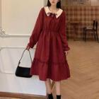 Collared Tie Neck Long-sleeve A-line Dress