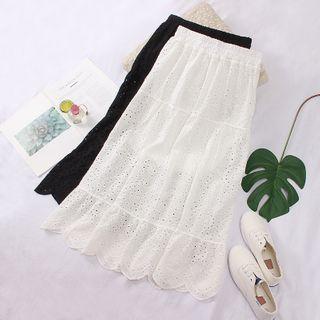 Eyelet Lace A-line Midi Skirt
