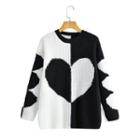 Heart Print Sweater Black & White - One Size