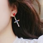 Rhinestone Heart & Cross Dangle Earring As Shown In Figure - One Size