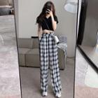 Plaid Wide Leg Pants / Short-sleeve Crop Top