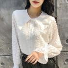 Fringed Collared Bell-sleeve Blouse White - One Size