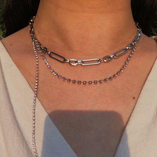 Rhinestone Chunky Chain Layered Choker 1 Pc - Purple - One Size