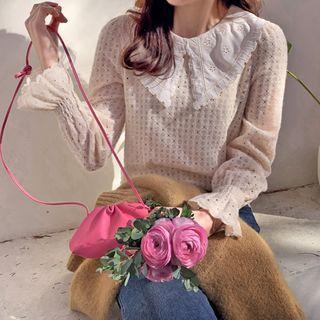 Eyelet-lace Collar Textured Blouse