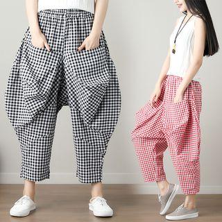 Checked Cropped Baggy Pants