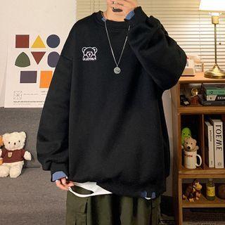 Bear Embroidered Mock Two-piece Sweatshirt