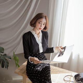 Lace-detail Contrast-trim Cardigan