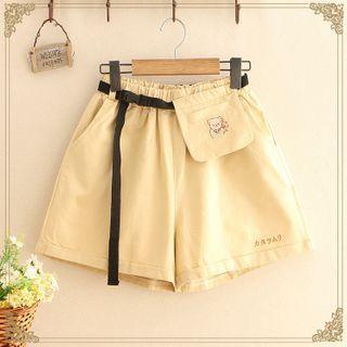 Wide-leg Shorts + Bear Embroidered Pocket