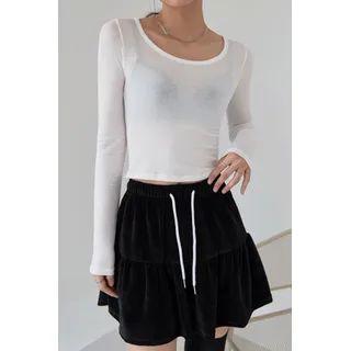 U-neck Sheer Cropped T-shirt