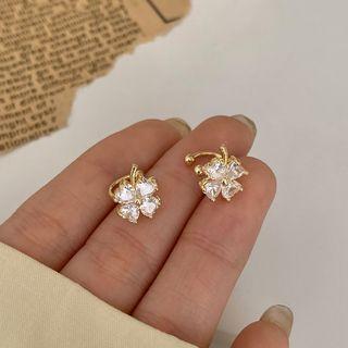 Flower Rhinestone Cuff Earring 1 Pair - Clip On Earring - Gold - One Size