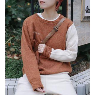 Two-tone Lettering Embroidered Sweater