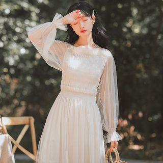 Plain Long-sleeve Mesh Dress