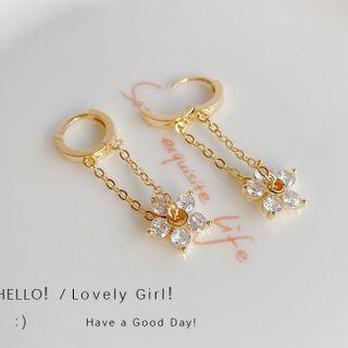 Flower Rhinestone Chained Alloy Dangle Earring E3199 - 1 Pair - Gold - One Size