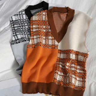 Plaid Panel Sweater Vest